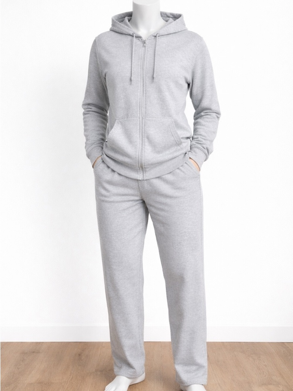 Light Gray Zip Hoodie & Sweatpants Set